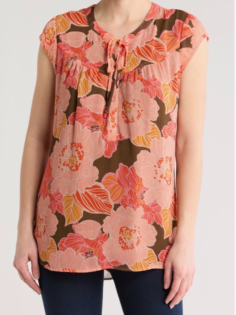 DR2 by Daniel Rainn Tie Neck Cap Sleeve Flounce
